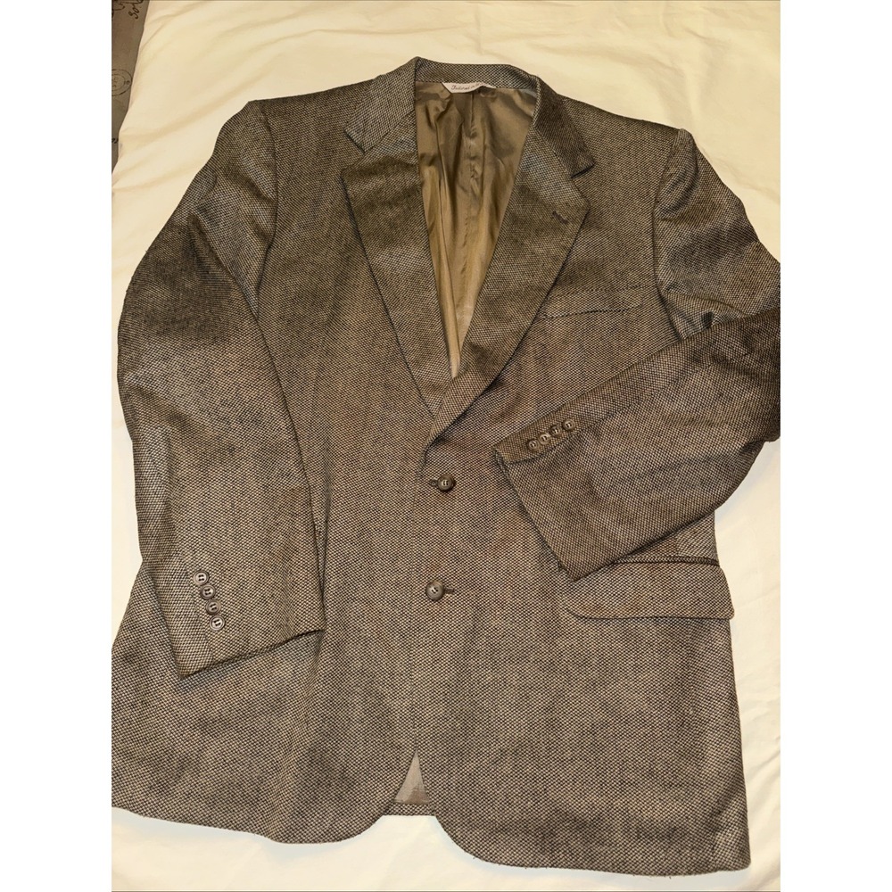 Stafford Tweed Brown Wool Blend Sport Coat Blazer Suit Jacket 46L Made‎ In USA